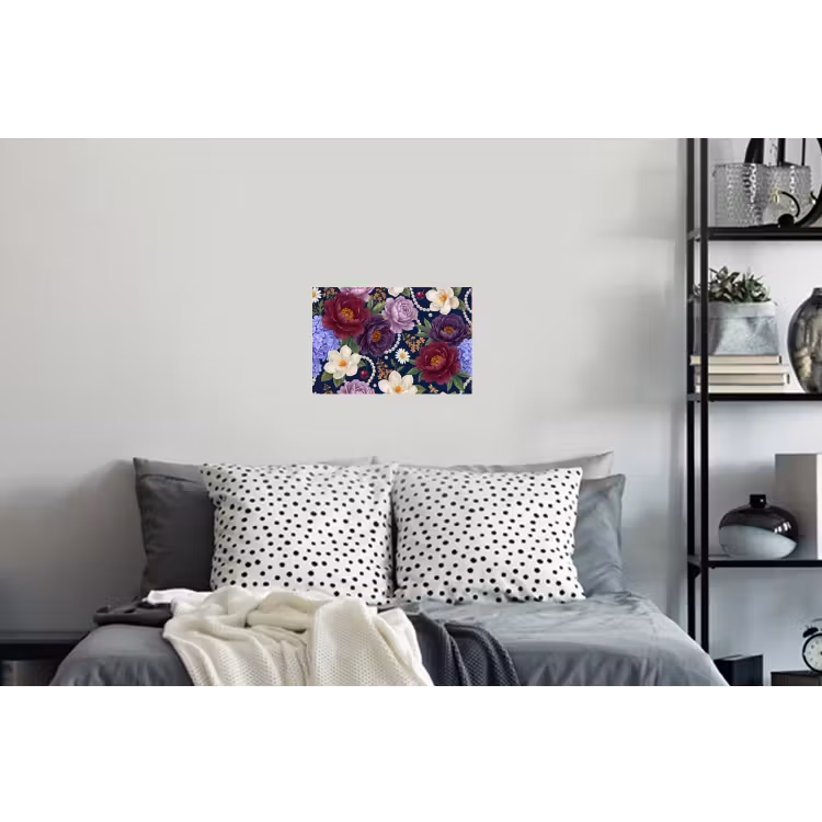 Bloemen - Parels - Decoratie - Modern - Blauw Muursticker klein -slaapkamer