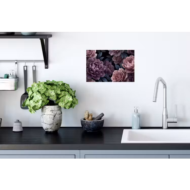 Bloemen - Patroon - Donker - Botanisch - Paars Muursticker klein -keuken