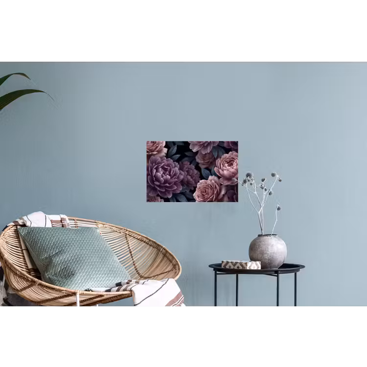 Bloemen - Patroon - Donker - Botanisch - Paars Muursticker klein -plant