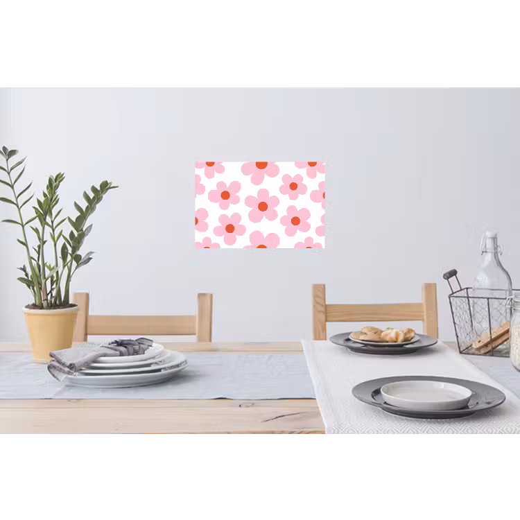 Bloemen - Patroon - Modern - Roze - Wit Muursticker klein -eettafel