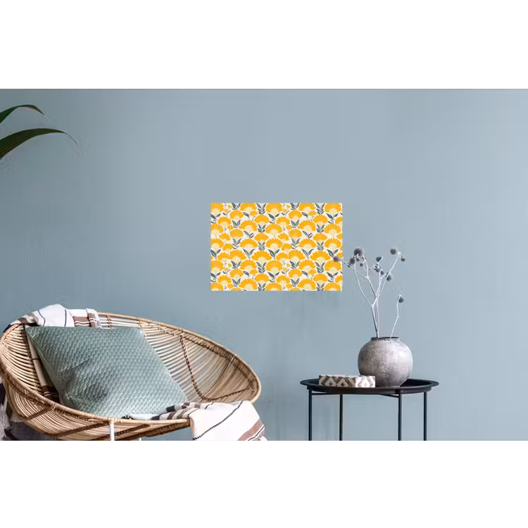 Bloemen - Retro - Botanisch - Okergeel - Grijs Muursticker klein 286 -plant