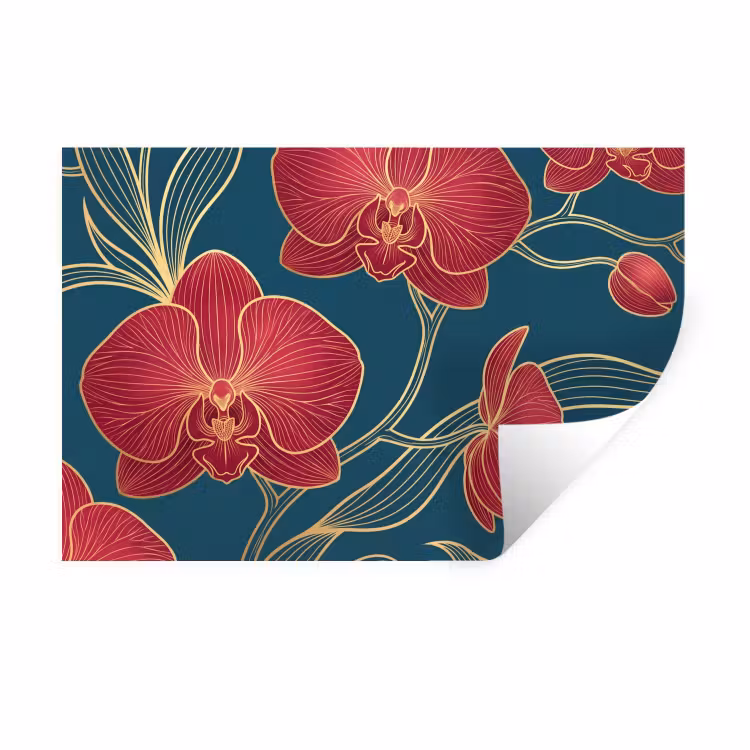 Muursticker - Bloemen - Rood - Goud - Bloemen - Rood - Goud Muursticker klein