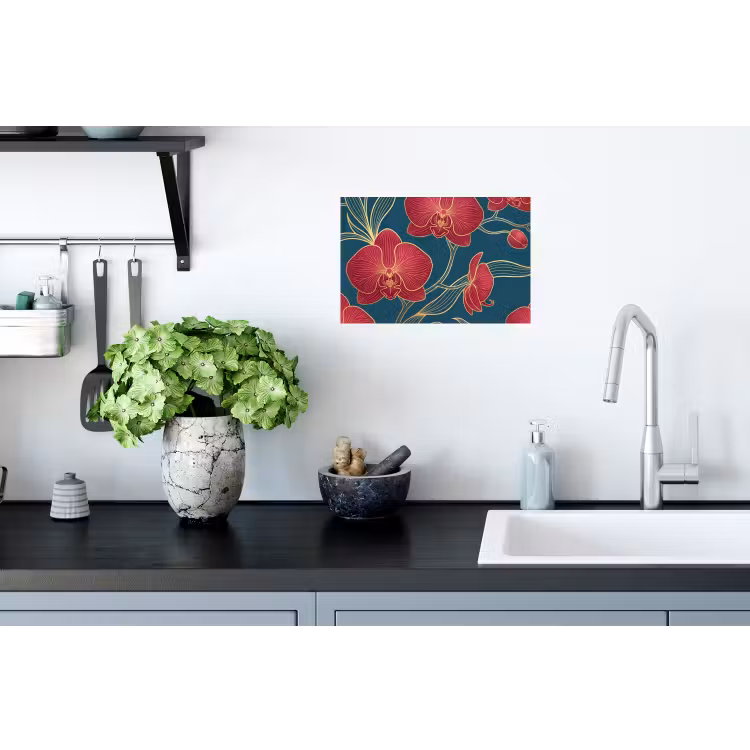 Muursticker - Bloemen - Rood - Goud - Bloemen - Rood - Goud Muursticker klein