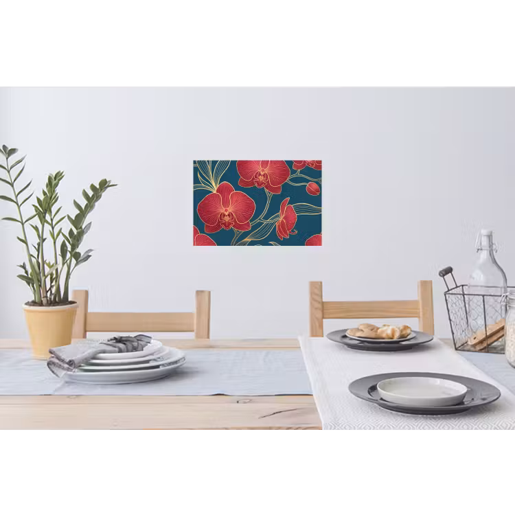 Muursticker - Bloemen - Rood - Goud - Bloemen - Rood - Goud Muursticker klein