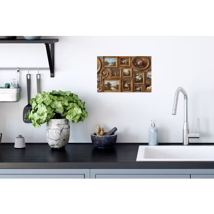 Bloemen - Rozen - Klassiek - Vaas - Kleurrijk Muursticker klein -keuken