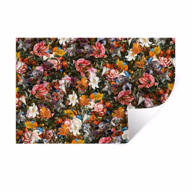 Bloemen - Vlinder - Design - Kunst - Abstract - Schilderij - Oude meesters Muursticker klein -3d