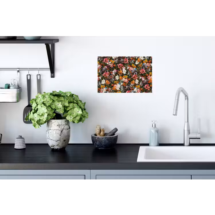 Bloemen - Vlinder - Design - Kunst - Abstract - Schilderij - Oude meesters Muursticker klein -keuken