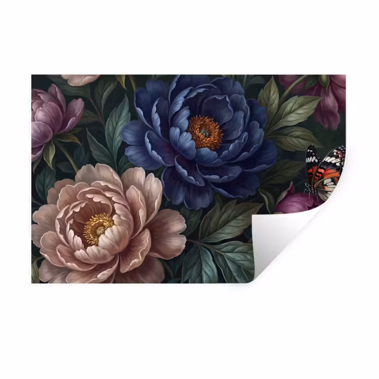 Bloemen - Vlinder - Natuur - Modern - Paars Muursticker klein -3d