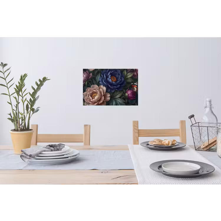 Bloemen - Vlinder - Natuur - Modern - Paars Muursticker klein -eettafel