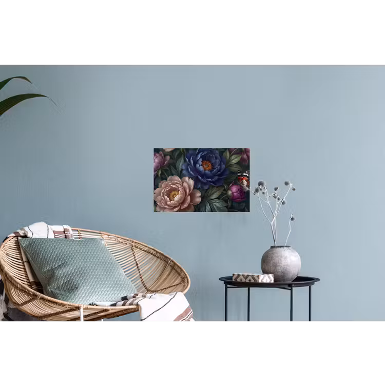 Bloemen - Vlinder - Natuur - Modern - Paars Muursticker klein -plant