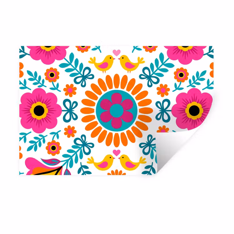 Bloemen - Vogel - Patroon - Kleurrijk - Modern Muursticker klein -3d