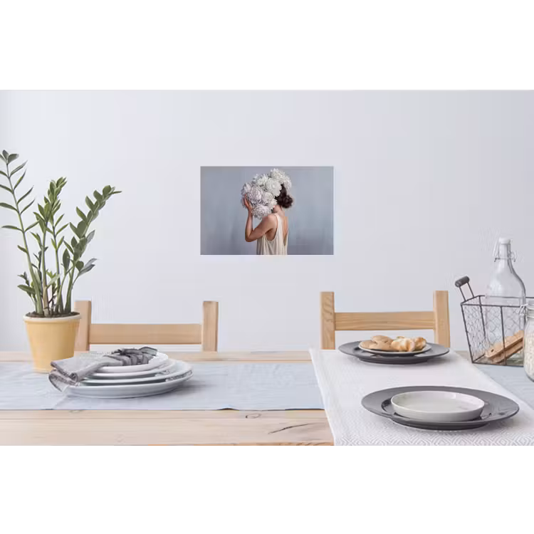 Bloemen - Vrouw - Wit Muursticker klein -eettafel