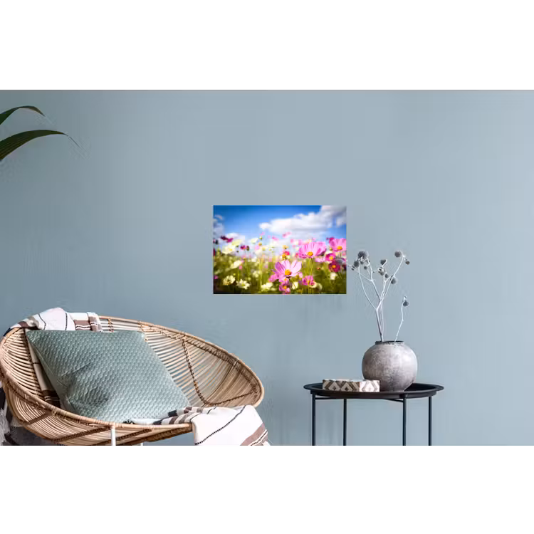 Bloemen - Wei - Paars - Gras - Wit - Wolken - Blauw Muursticker klein -plant