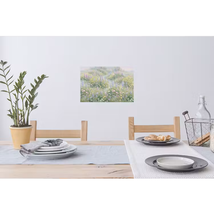 Bloemenveld - Heuvels - Kleurrijk Muursticker klein -eettafel