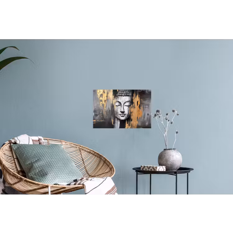 Boedhha - Penseelstreken - Goud - Abstract Muursticker klein -plant