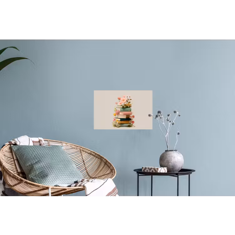 Boeken - Stapel - Bloemen - Kleurrijk Muursticker klein -plant