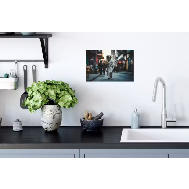 Boeket - Bloemen - Kleurrijk - Astronaut Muursticker klein -keuken