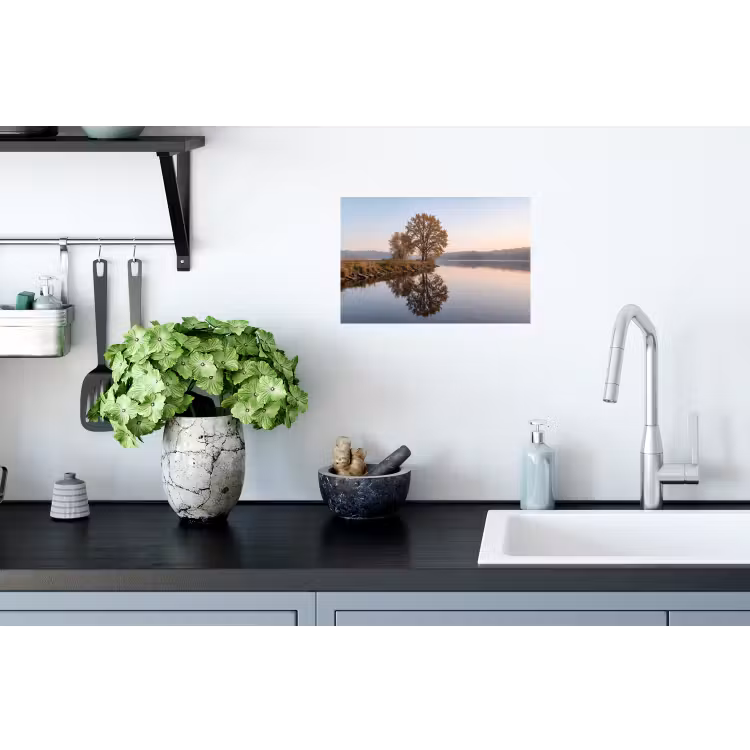 Bomen - Reflectie - Water - Zonsopgang - Serene Muursticker klein -keuken
