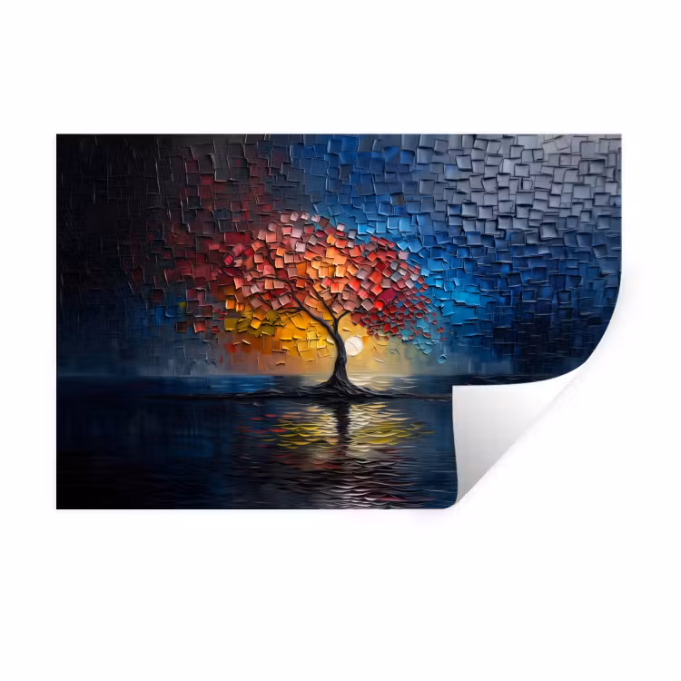 Boom - Blauw - Bladeren - Vakken Muursticker klein -3d