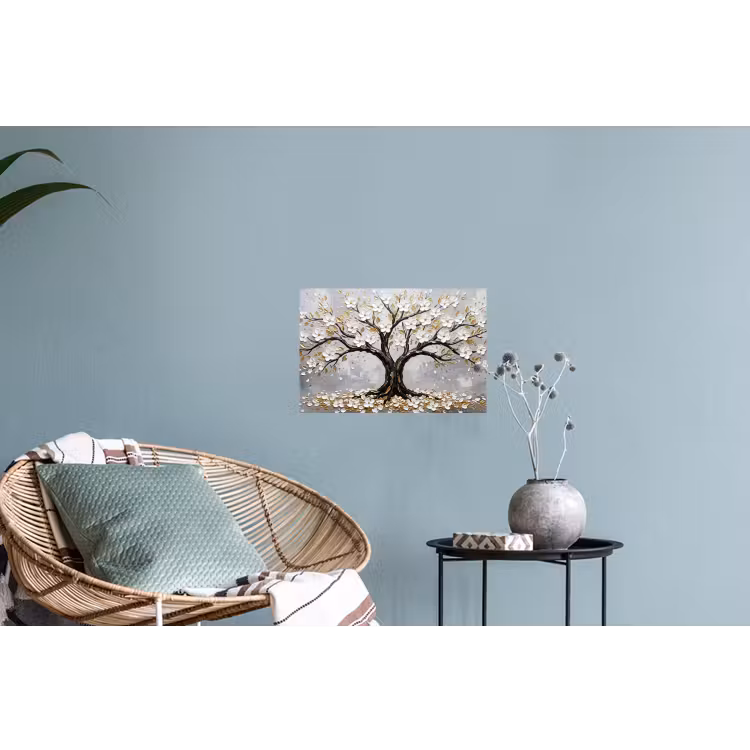 Boom - Bloemen - Natuur - Abstract - Wit Muursticker klein -plant