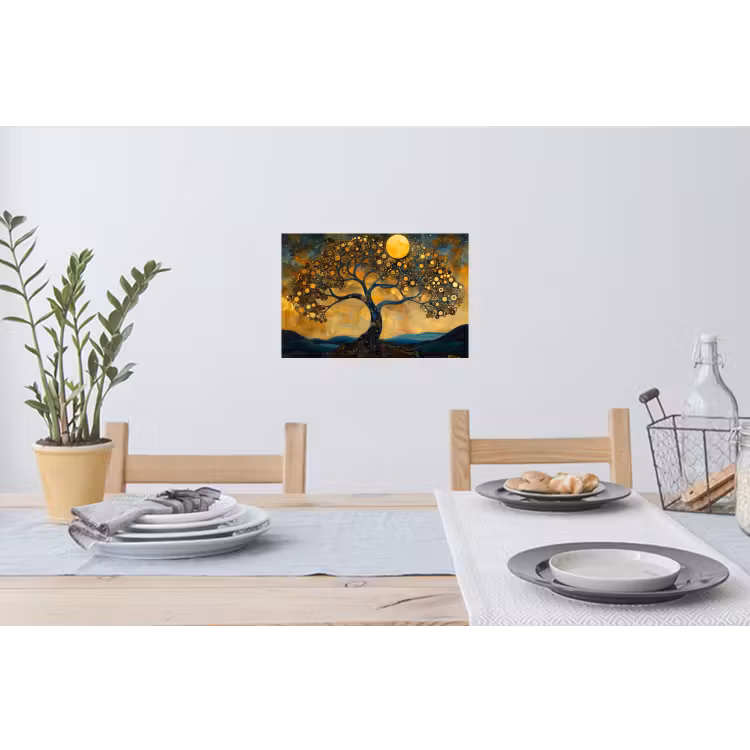 Boom - Maan - Bloemen - Goud - Kunst Muursticker klein -eettafel