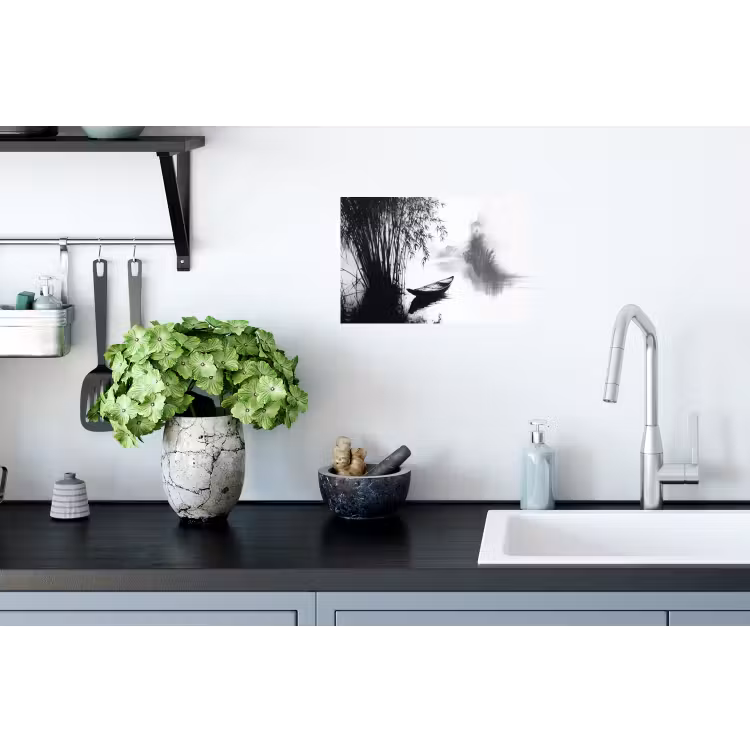 Boot - Rivier - Bamboe - Wit Muursticker klein -keuken