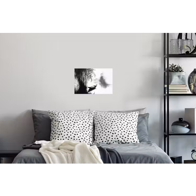 Boot - Rivier - Bamboe - Wit Muursticker klein -slaapkamer