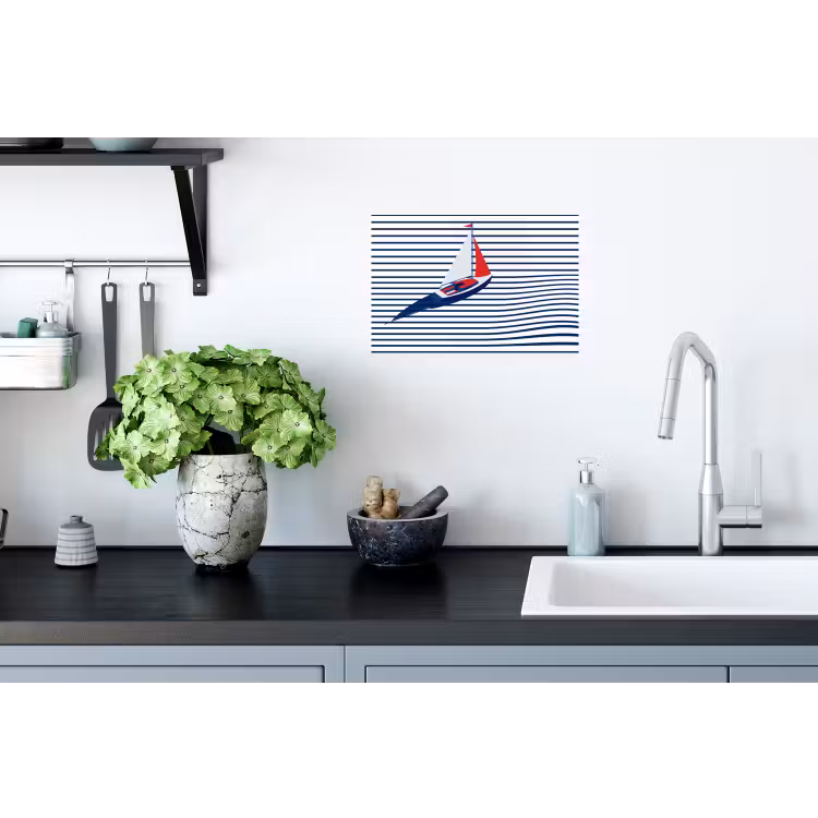 Boot - Water - Abstract - Blauw Muursticker klein -keuken
