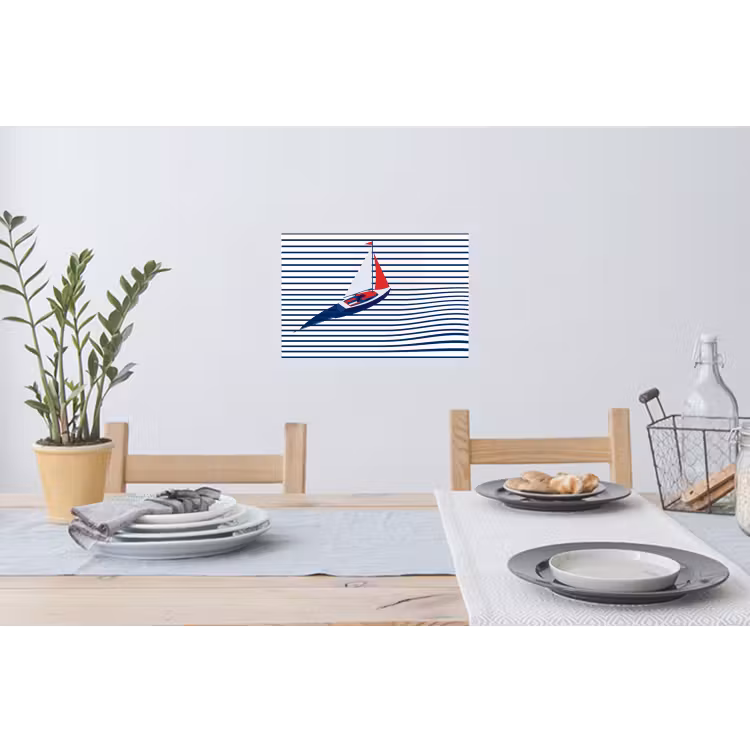 Boot - Water - Abstract - Blauw Muursticker klein -eettafel