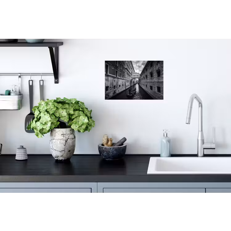 Boot - Waterweg - Stad - Zwart-wit - Architectuur Muursticker klein -keuken
