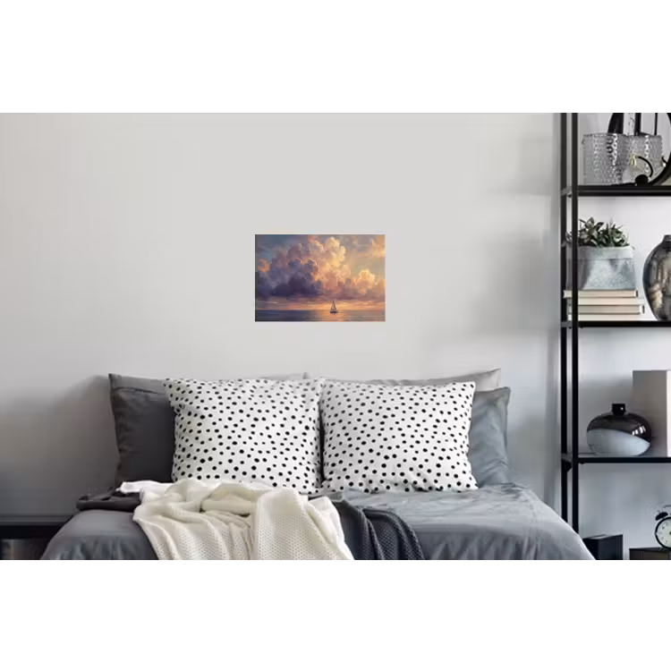 Boot - Zonsondergang - Zee - Natuur - Goud Muursticker klein -slaapkamer