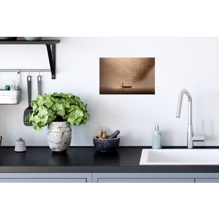 Bootje - Blaadjes - Goud - Water Muursticker klein -keuken