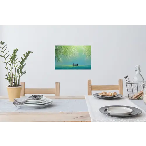 Bootje - Water - Bladeren - Bloesems Muursticker klein -eettafel