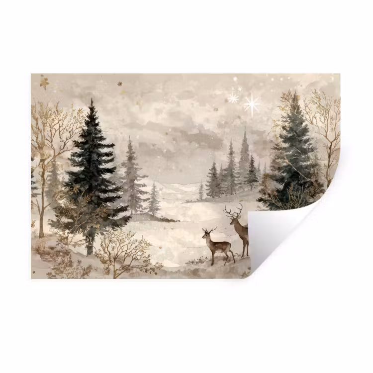 Bos - Herten - Winter - Sneeuw Muursticker klein -3d