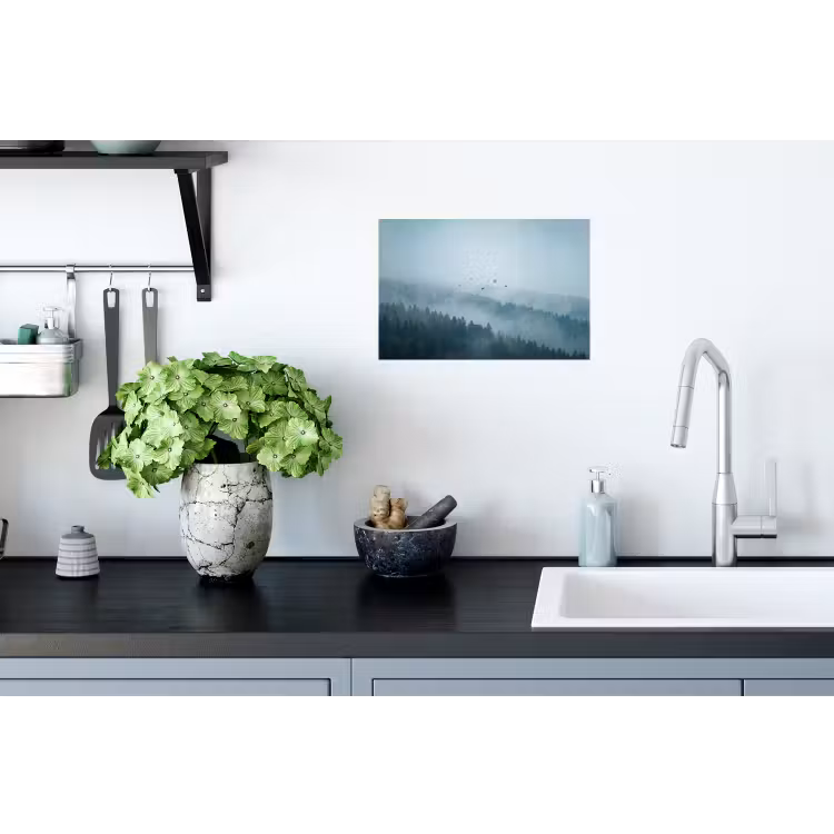 Bos - Mist - Vogels - Natuur - Groen Muursticker klein -keuken