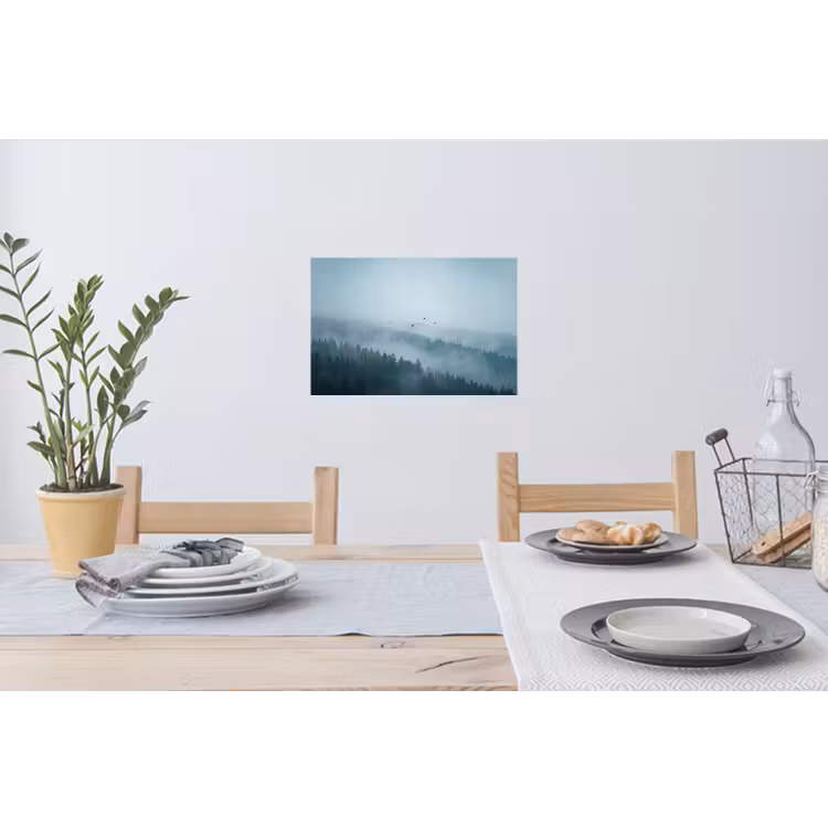 Bos - Mist - Vogels - Natuur - Groen Muursticker klein -eettafel