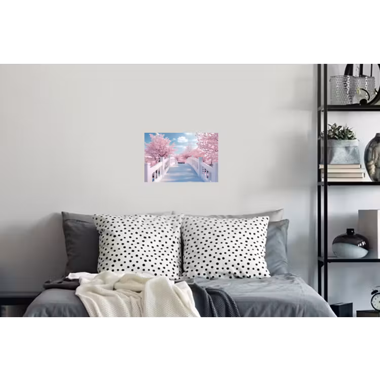 Brug - Kersenbomen - Wit Muursticker klein -slaapkamer