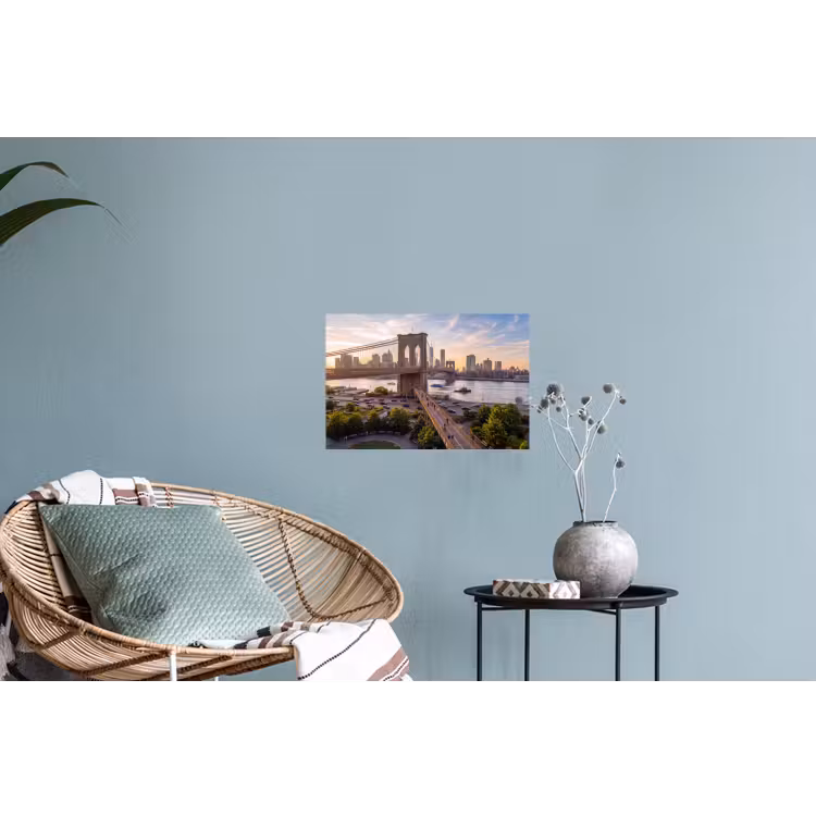 Brug - Rivier - Stad - Zonsondergang - Architectuur Muursticker klein -plant
