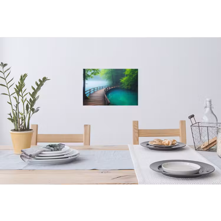 Brug - Water - Rivier - Bos Muursticker klein -eettafel