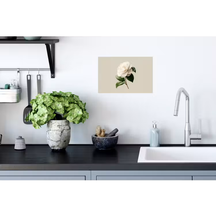 Cameliabloem - Wit - Groen Muursticker klein -keuken