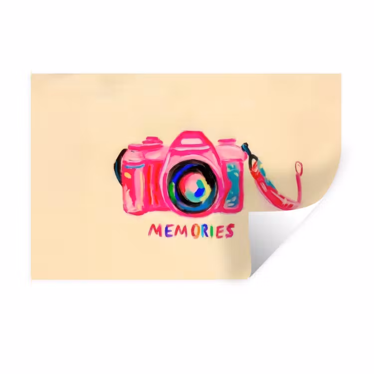 Camera - Memories - Roze - Geschilderd Muursticker klein -3d