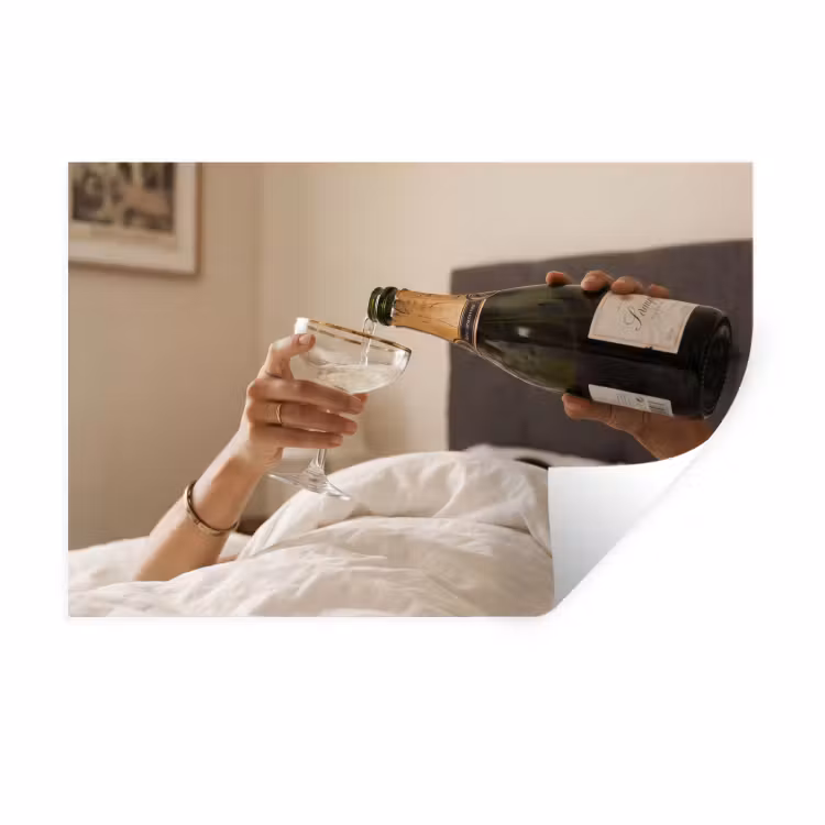 Champagne - Bed - Bubbels Muursticker klein -3d