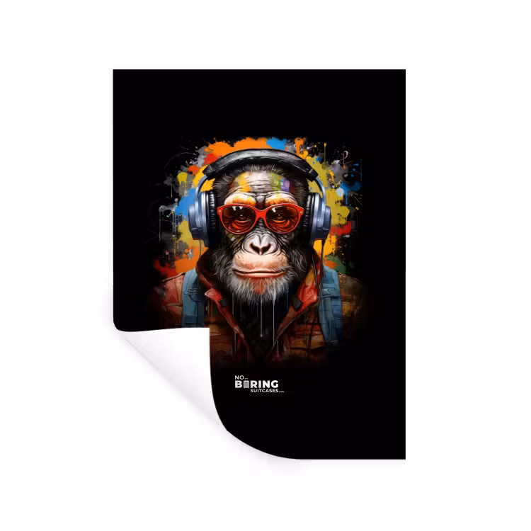Chimpansee met koptelefoon en graffiti-spray Muursticker klein -3d