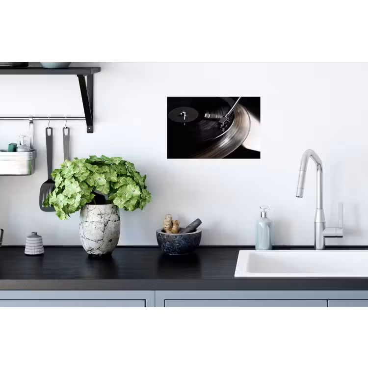 Close-up - Vinylplaat - Platenspeler - Zwart Muursticker klein -keuken