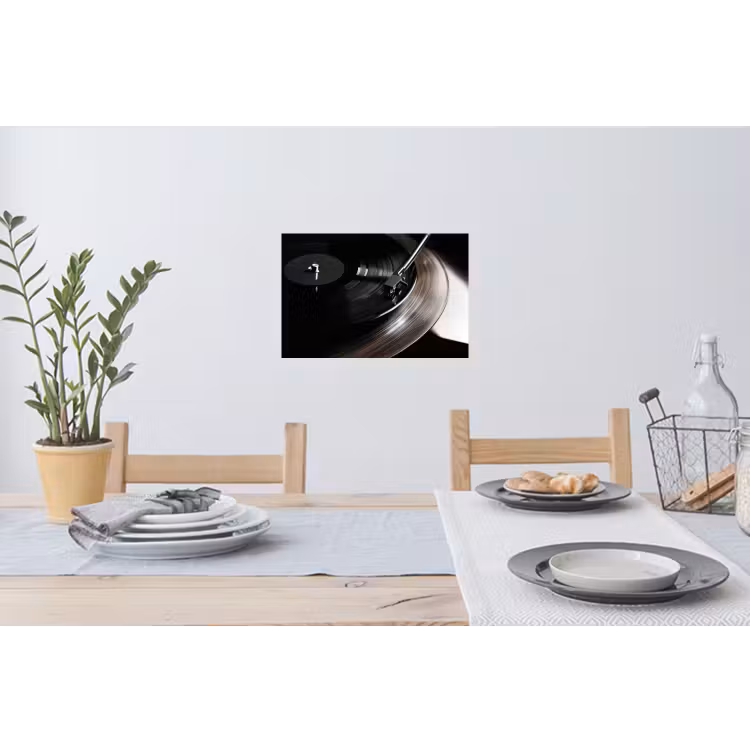 Close-up - Vinylplaat - Platenspeler - Zwart Muursticker klein -eettafel