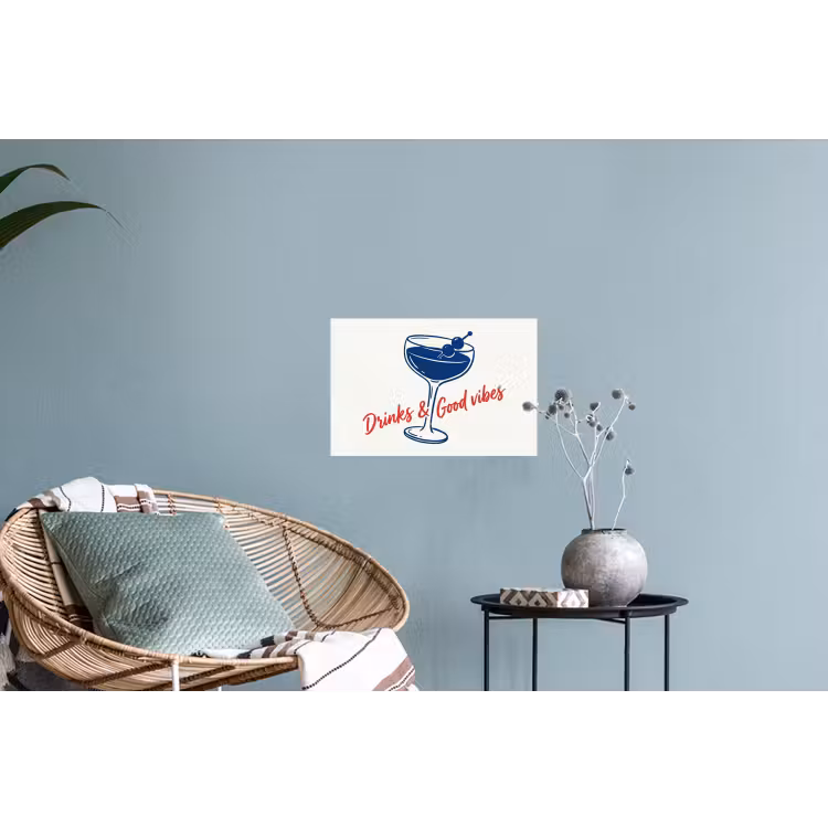 Cocktail - Glas - Illustratie - Blauw - Wit Muursticker klein -plant