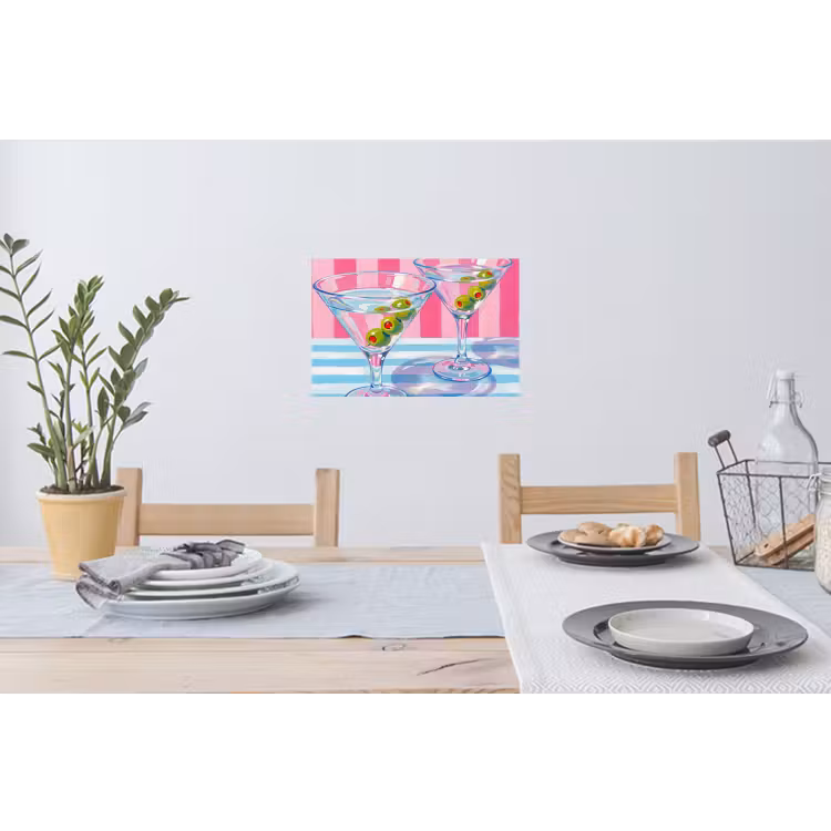 Cocktail - Olijven - Kunst - Modern - Roze Muursticker klein -eettafel