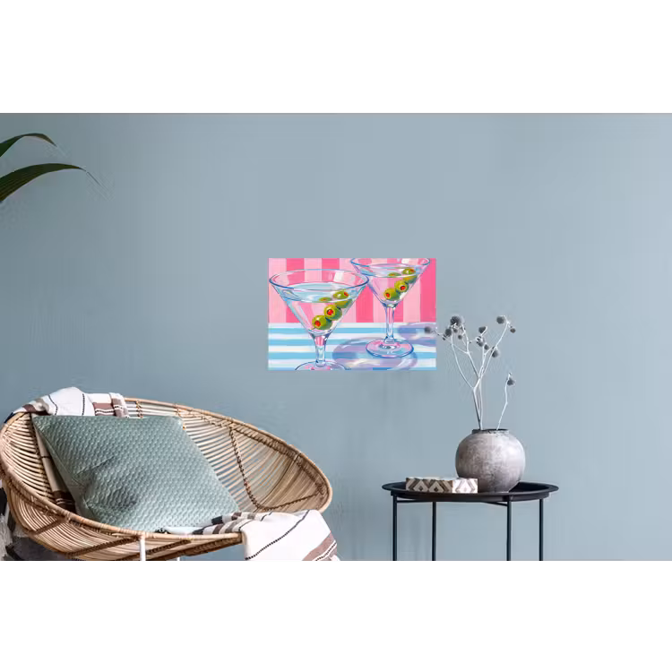 Cocktail - Olijven - Kunst - Modern - Roze Muursticker klein -plant