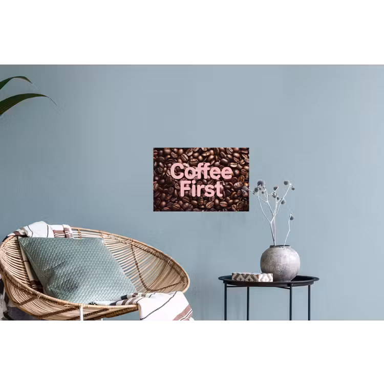 Coffee First - Koffiebonen - Roze Muursticker klein -plant