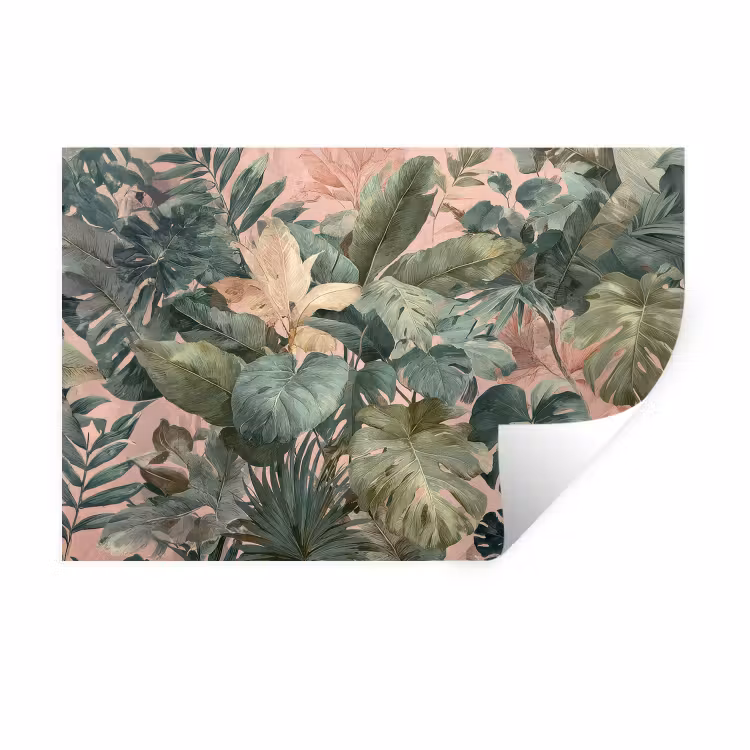 Compositie van bladeren - Groen - Roze Muursticker klein -3d